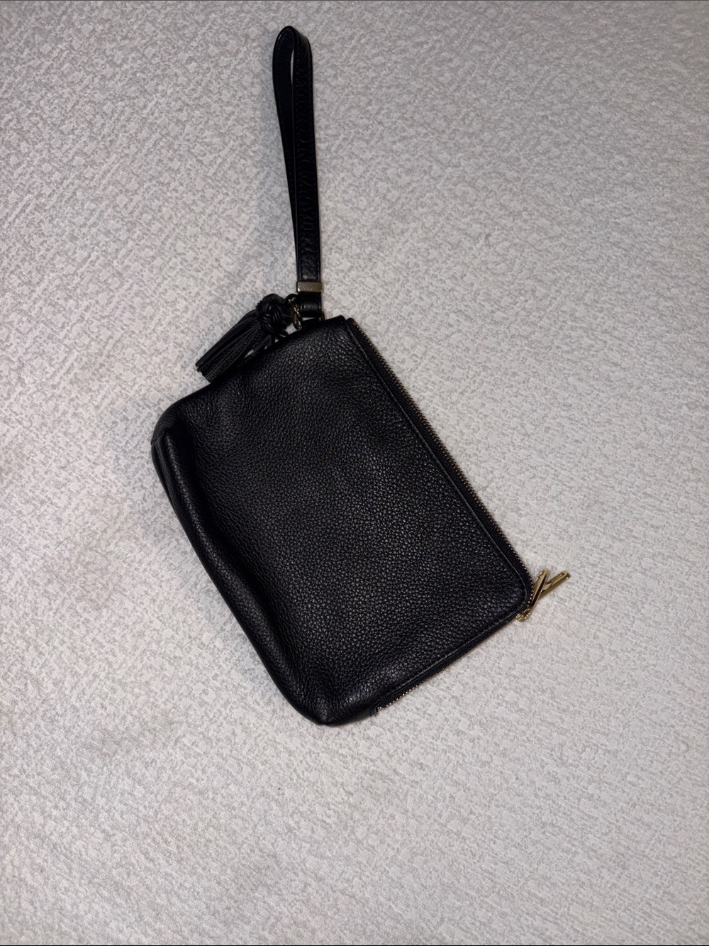 Talbots Black Leather Wristlet Clutch with Tassel